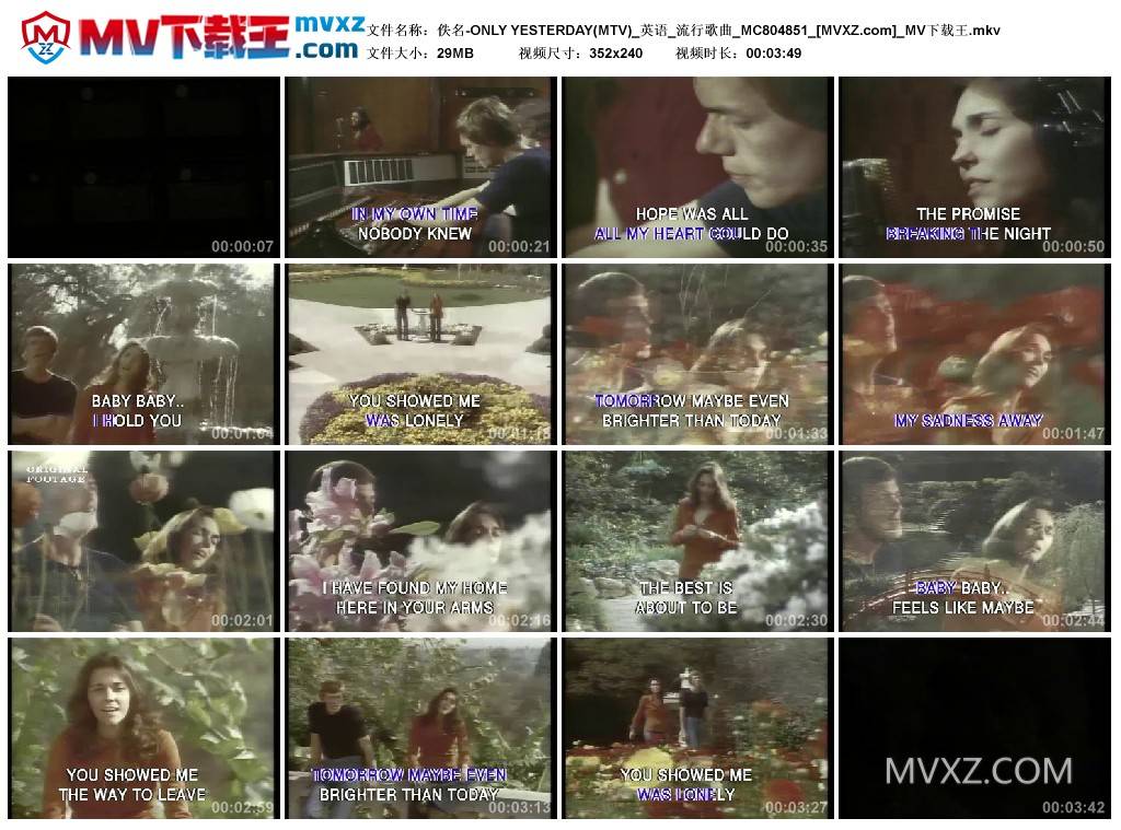 佚名-ONLY YESTERDAY(MTV)_英语_流行歌曲_MC804851